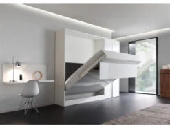 Opklapbed Verticaal 2-persoonsbed LOFT - Wit + Effen Wit Wit