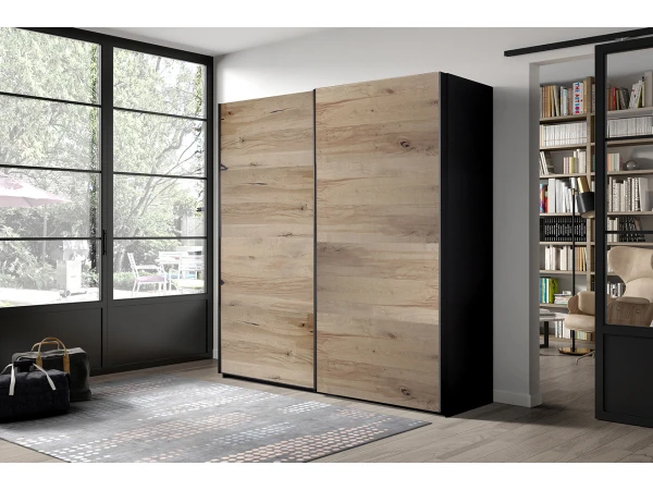 Kleerkast SLIDE - Wilde Eik/zwart Hout 3 Kleerkast SLIDE - Wilde Eik/zwart Hout