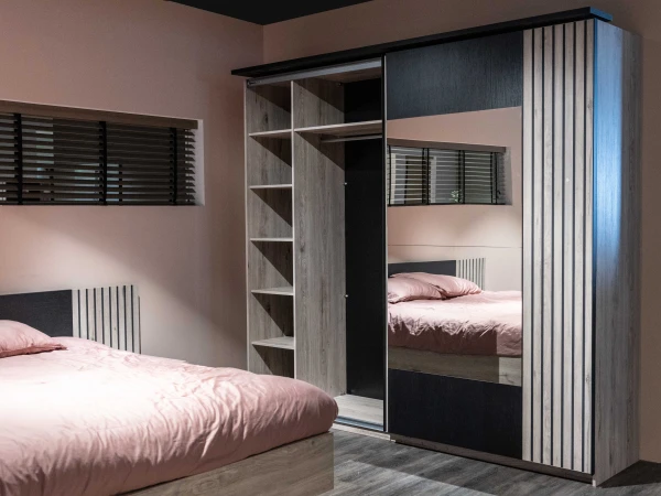 Schuifdeurkast LIMA - Lichtgrijs Eiken Grijs 5 Schuifdeurkast LIMA - Lichtgrijs Eiken Grijs - Afbeelding 3