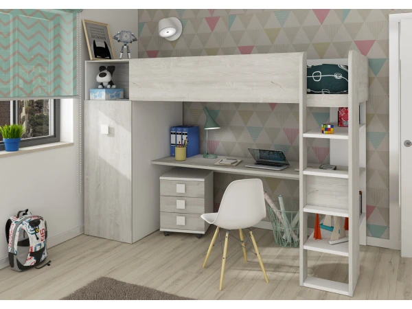 Hoogslaper JULES Met Kleerkast - Wit Wit 7 Hoogslaper JULES Met Kleerkast - Wit Wit - Afbeelding 5