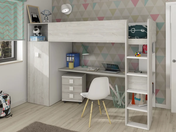 Hoogslaper JULES Met Kleerkast - Wit Wit 3 Hoogslaper JULES Met Kleerkast - Wit Wit