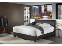 Boxspring NAPOLI Excl. Matras - Zwarte Lederlook Zwart