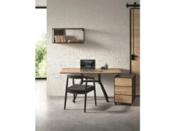 Bureautafel BEVELED - Naturel Eiken/zwart Hout